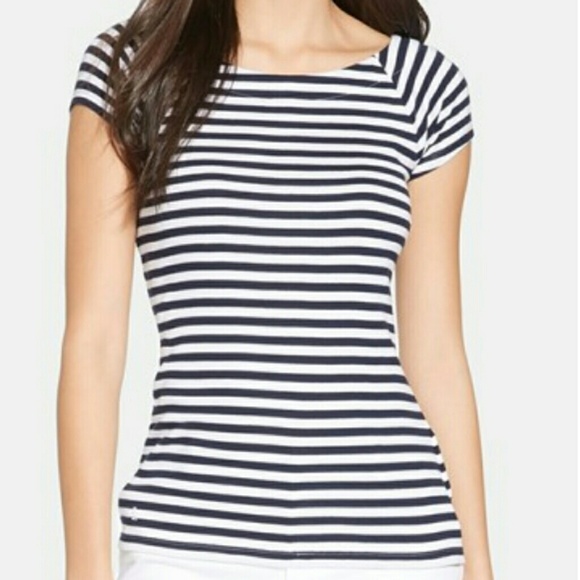 Lauren by Ralph Lauren Stripe Cap Sleeve Top - Picture 1 of 4